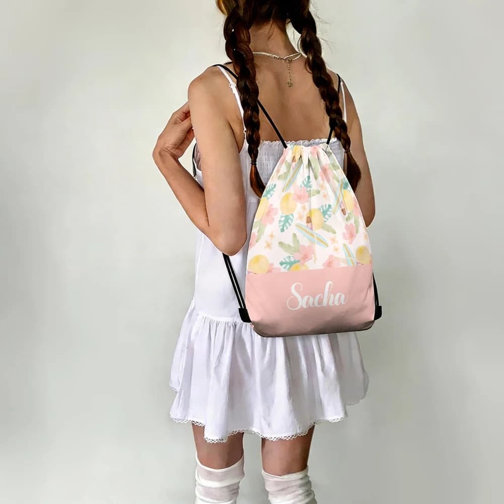 Personalized Name Drawstring Beach Bag in Polyester
